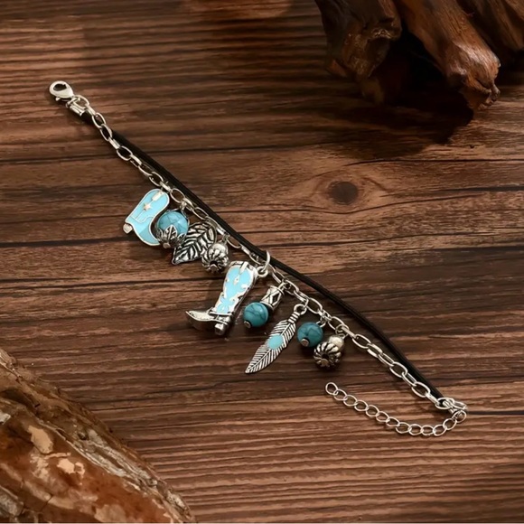 Turquoise and Silver Charm Western Bracelet - Picture 2 of 5